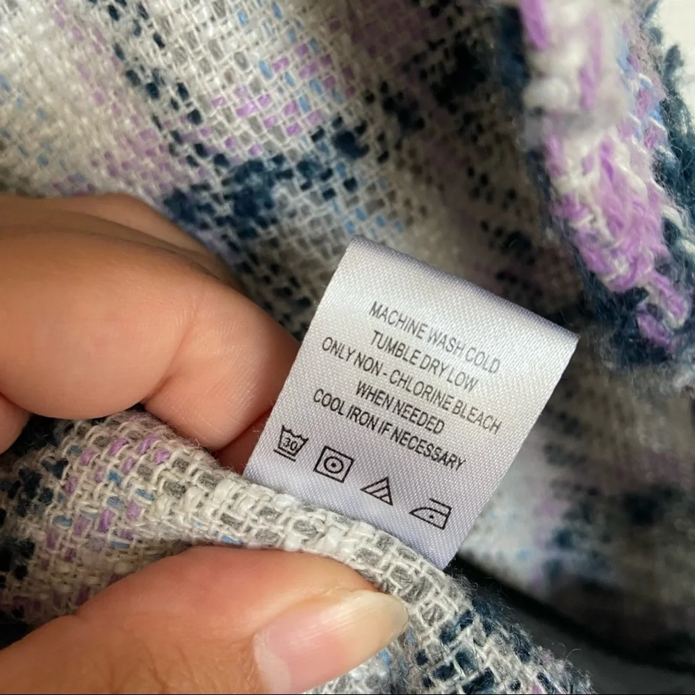 Knit Oversized Shacket EPTM Women’s XL Purple White Navy Blue Plaid